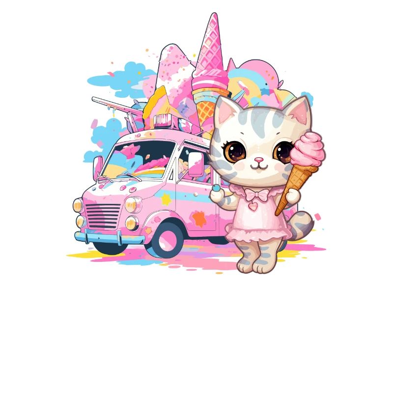 Katze Kätzchen-Mädchen Eisdielen Dessert-Eiscreme