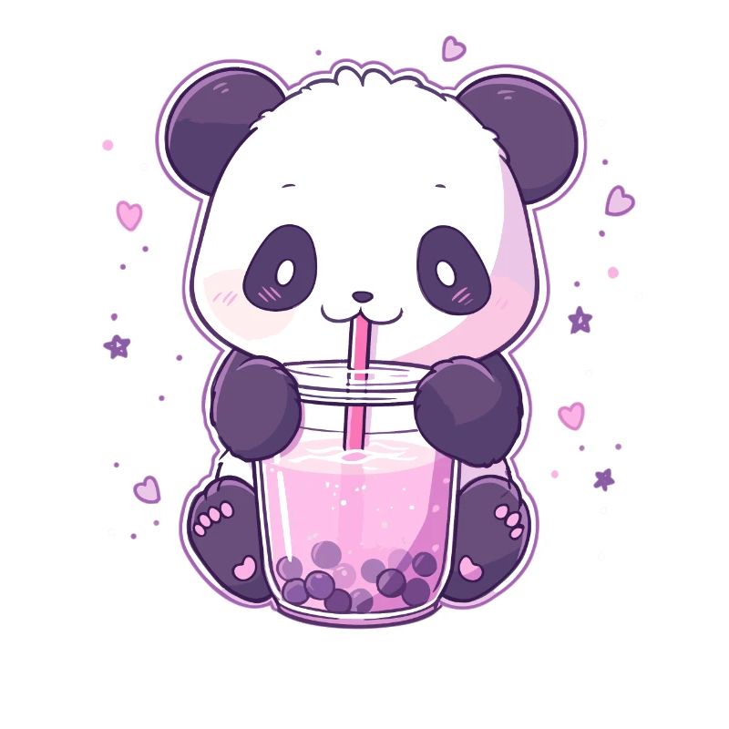 Kawaii Panda Drinks Boba Bubble Tea Chibi