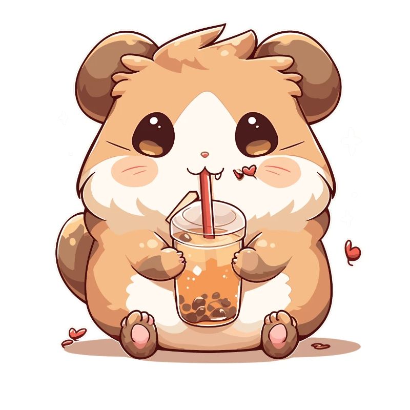 Kawaii Hamster Drinks Boba Bubble Tea Chibi