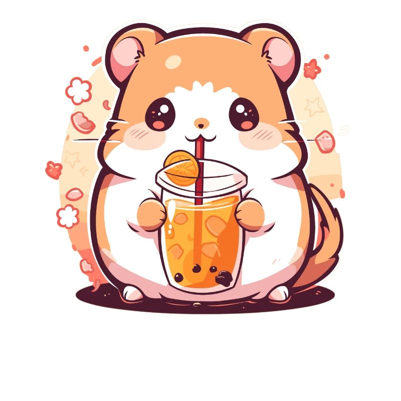 Kawaii Hamster Drinks Boba Bubble Tea Chibi
