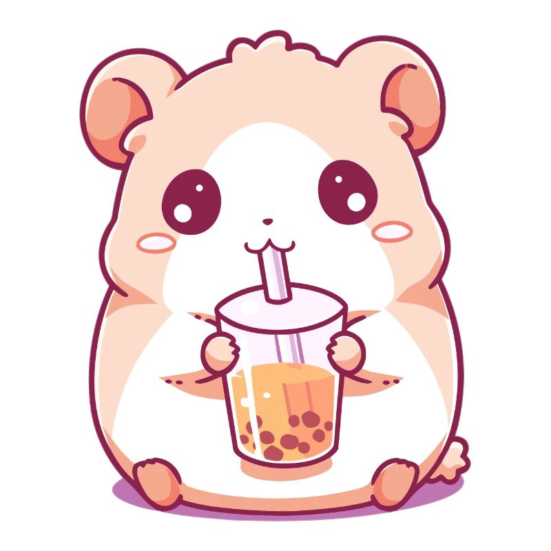 Kawaii Hamster Drinks Boba Bubble Tea Chibi