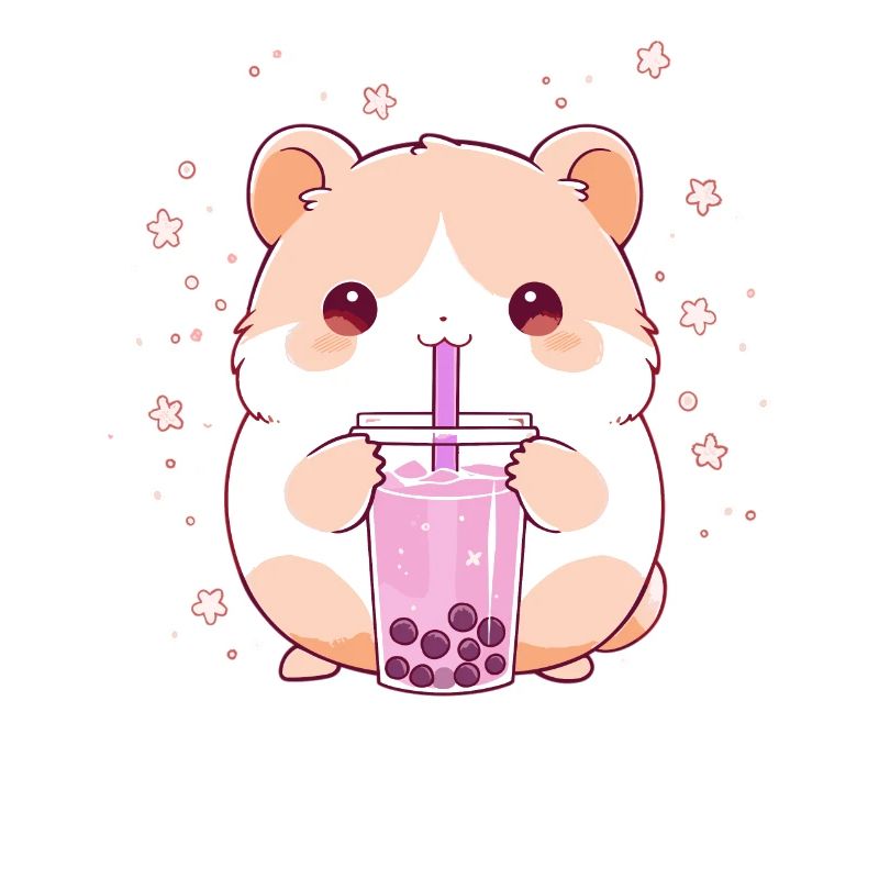 Kawaii Hamster Drinks Boba Bubble Tea Chibi