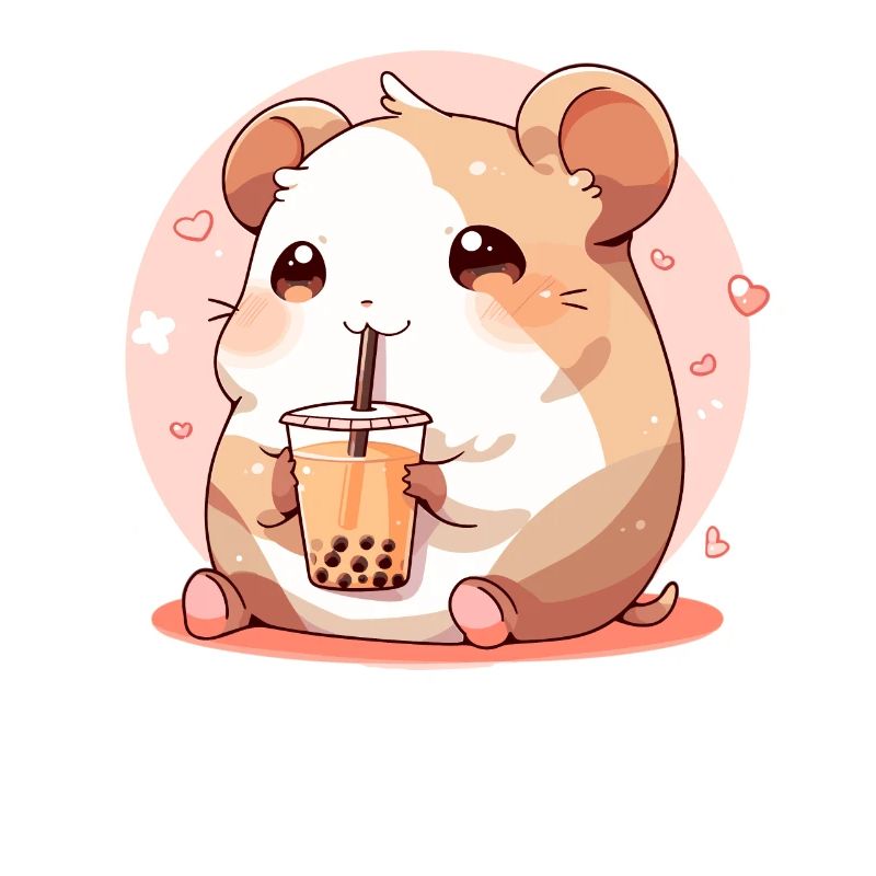 Kawaii Hamster Drinks Boba Bubble Tea Chibi