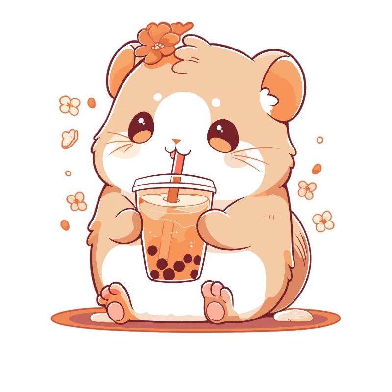 Kawaii Hamster Drinks Boba Bubble Tea Chibi