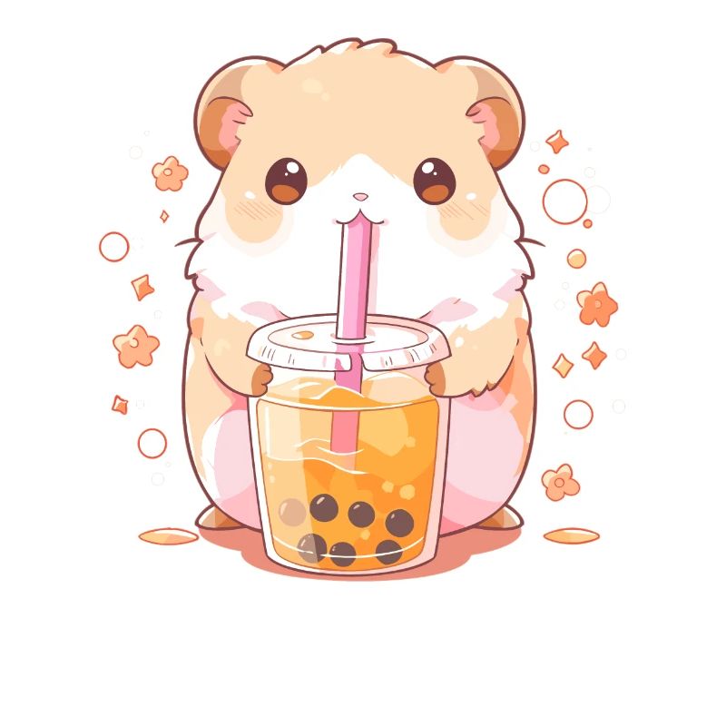 Kawaii Hamster Drinks Boba Bubble Tea Chibi