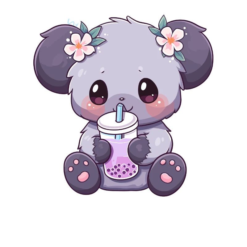 Kawaii Koala Drinks Boba Bubble Tea Chibi