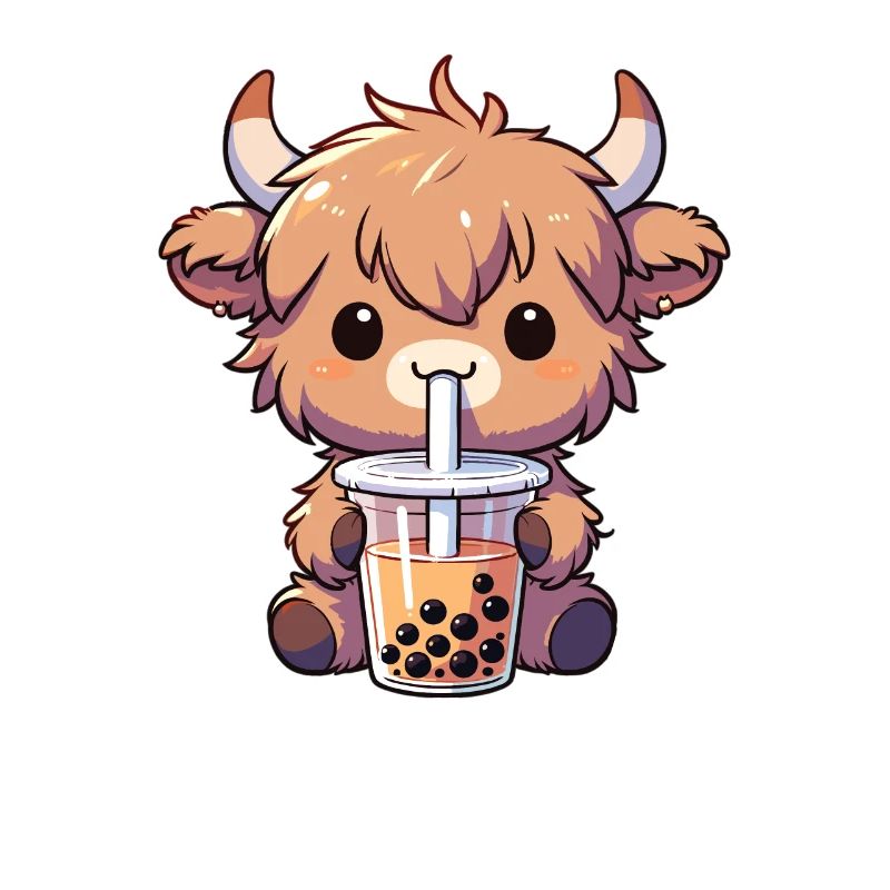 Cows Drinking Bubble Tea kawaii Boba Highland Beef