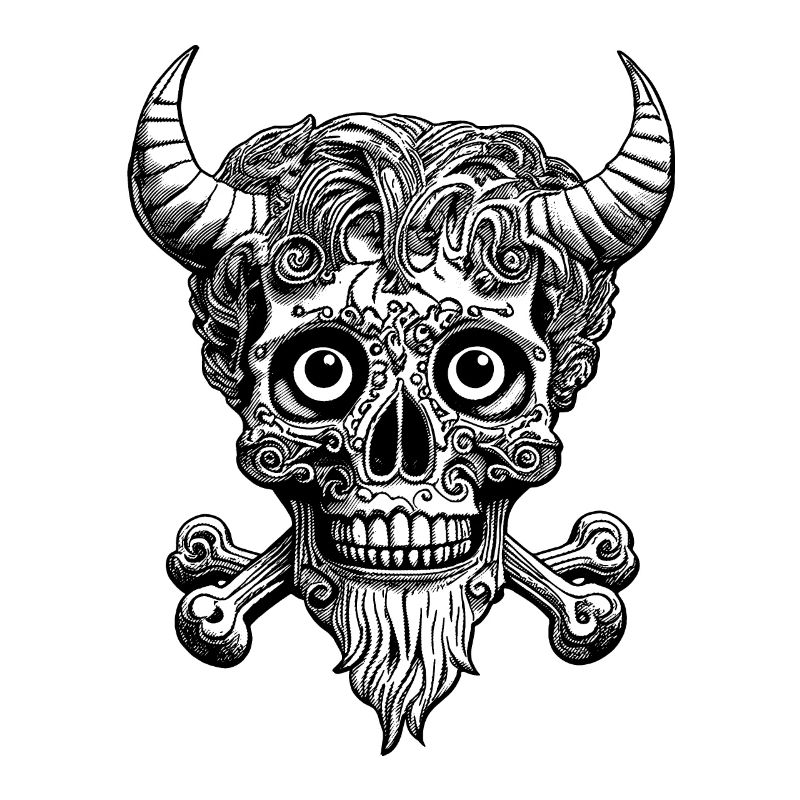 Skull riff: Rockabilly vibes in comic harmony.