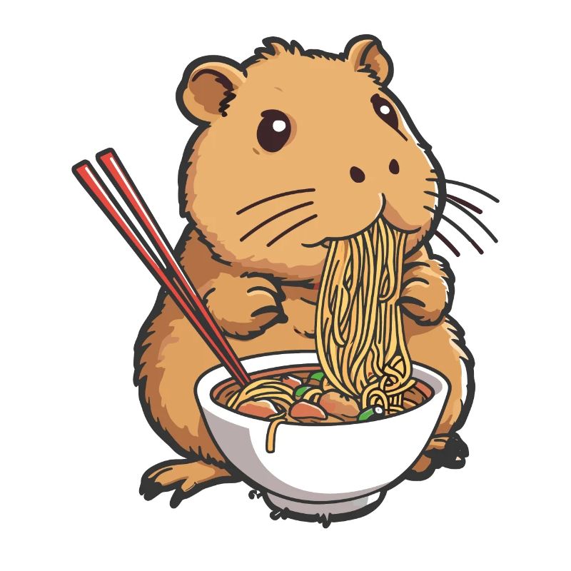 Capybara mangeant des ramen