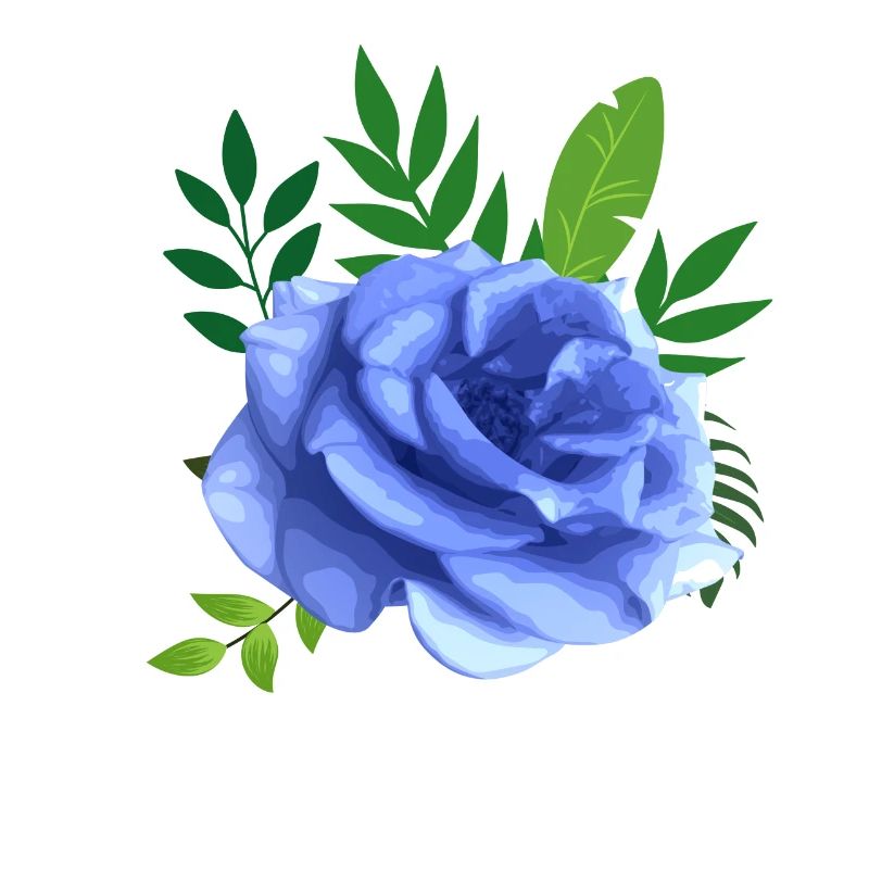Blaue Rose mit Blättern