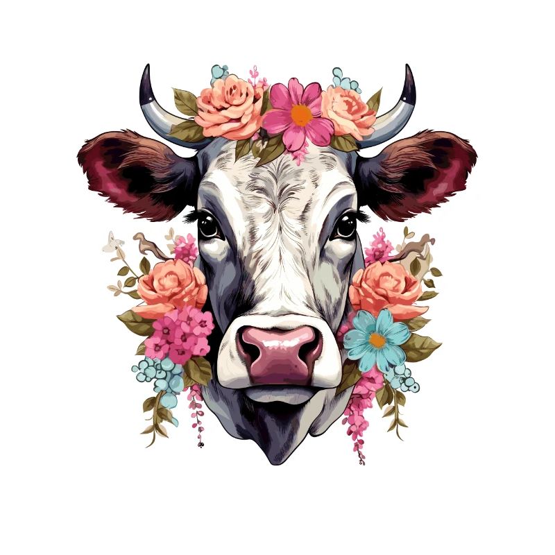 Vache avec des fleurs