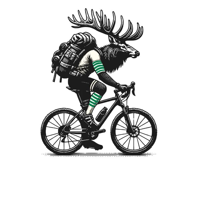 Radfahrender Elch mit Rucksack Camping
