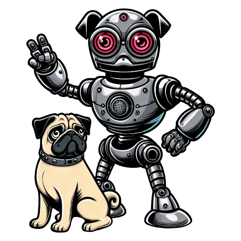 Mops Roboter und Herrchen Freunde