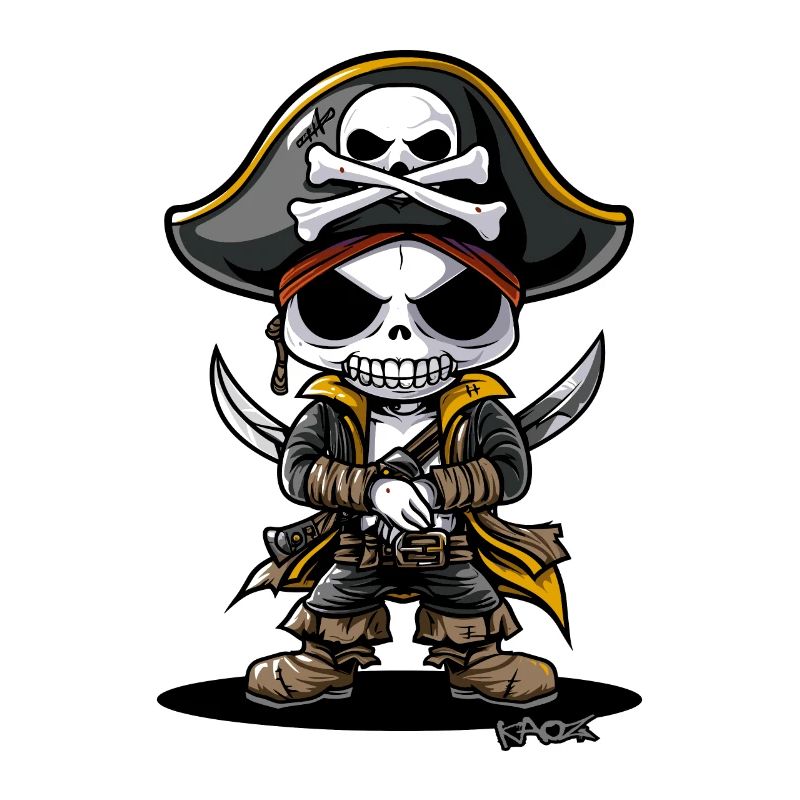 Funny Chibi Cartoon Skeleton Pirate
