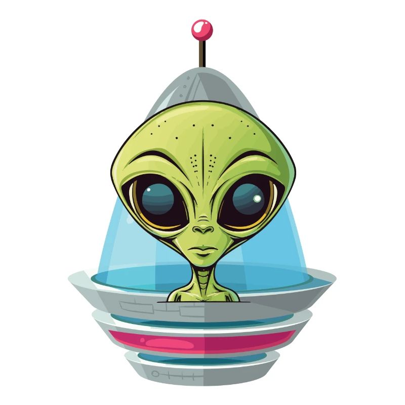 Une tête d’extraterrestre regarde hors du vaisseau spatial
