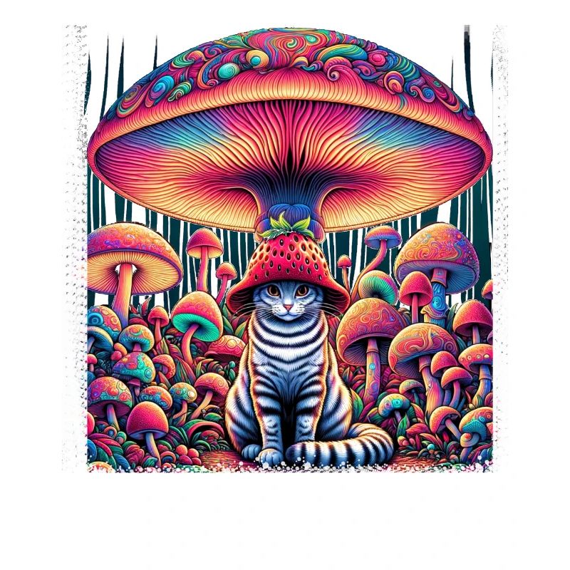 Psychedelic Cat with Magic Mushrooms