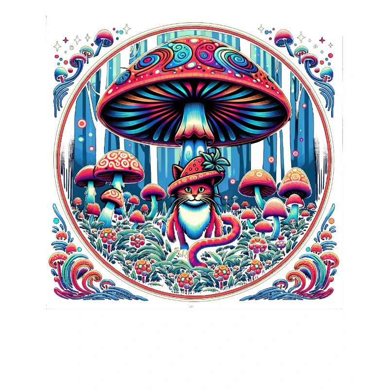 Psychedelic Cat with Magic Mushrooms