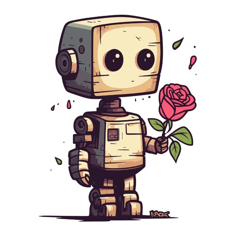 Petit robot avec une rose