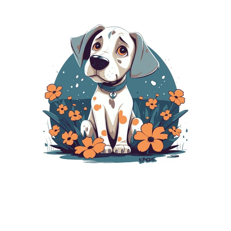 Des fleurs et un chiot mignon mignon