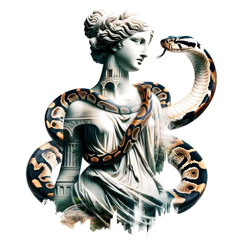 Aphrodite and Snake with Double Exposure Effect