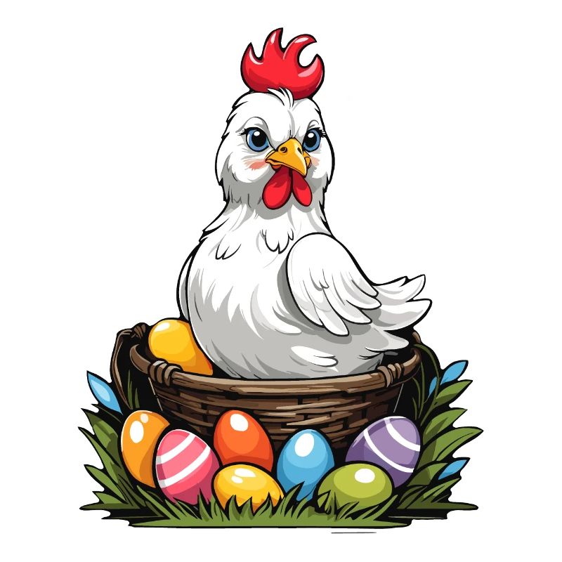 Colorful Chicken Cute Funny Easter Eggs Nest