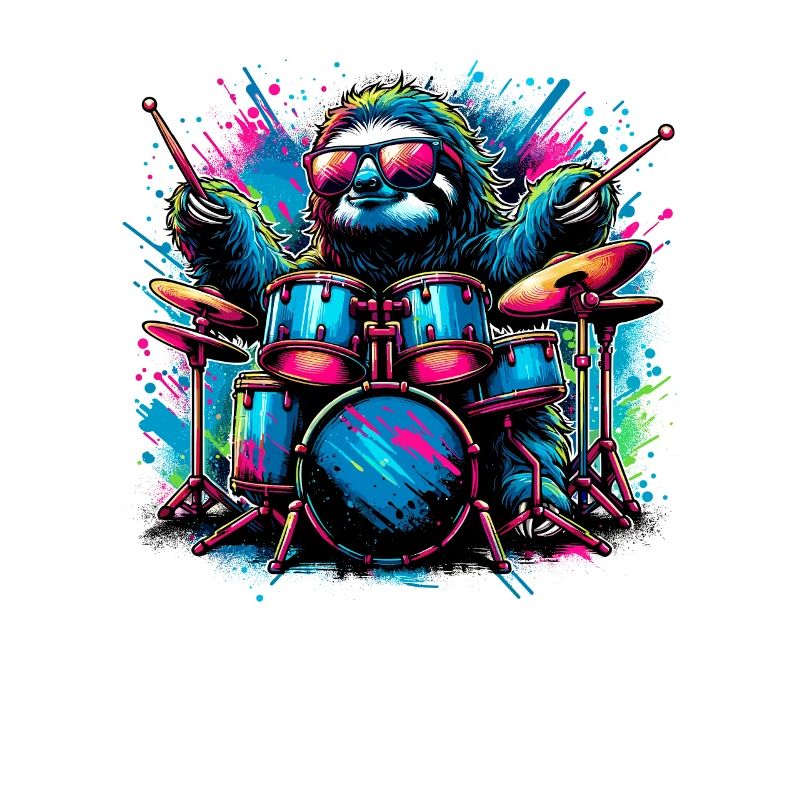 Splash Art Lazy Sloth Drummer Drums Drum Drumming