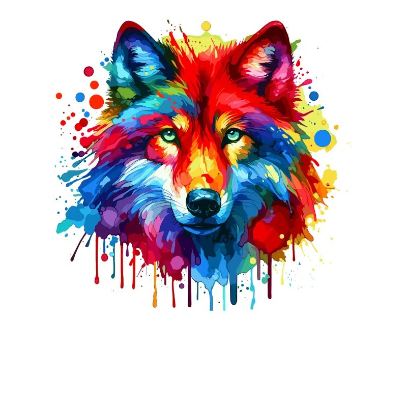 Colorful Splash Art Red Wolf Lover Wolves