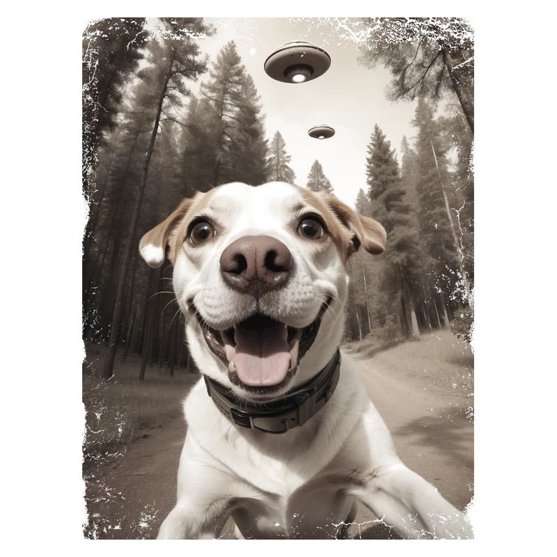 Selfie de chiens avec un vaisseau spatial extraterrestre