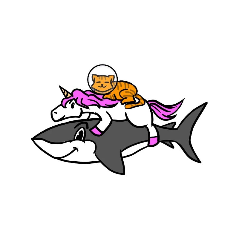 Space Cat Riding A Unicorn Riding A Shark Graphic