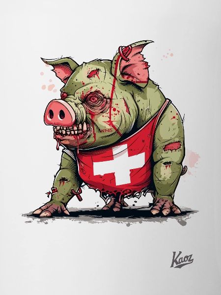 Drapeau suisse : Cochon zombie