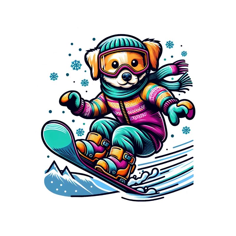 Chien snowboarder mignon