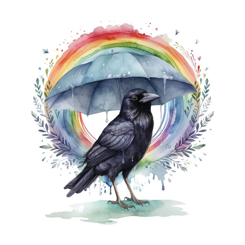 Rainbow Crow Crows Corbeau Corbeau Parapluie