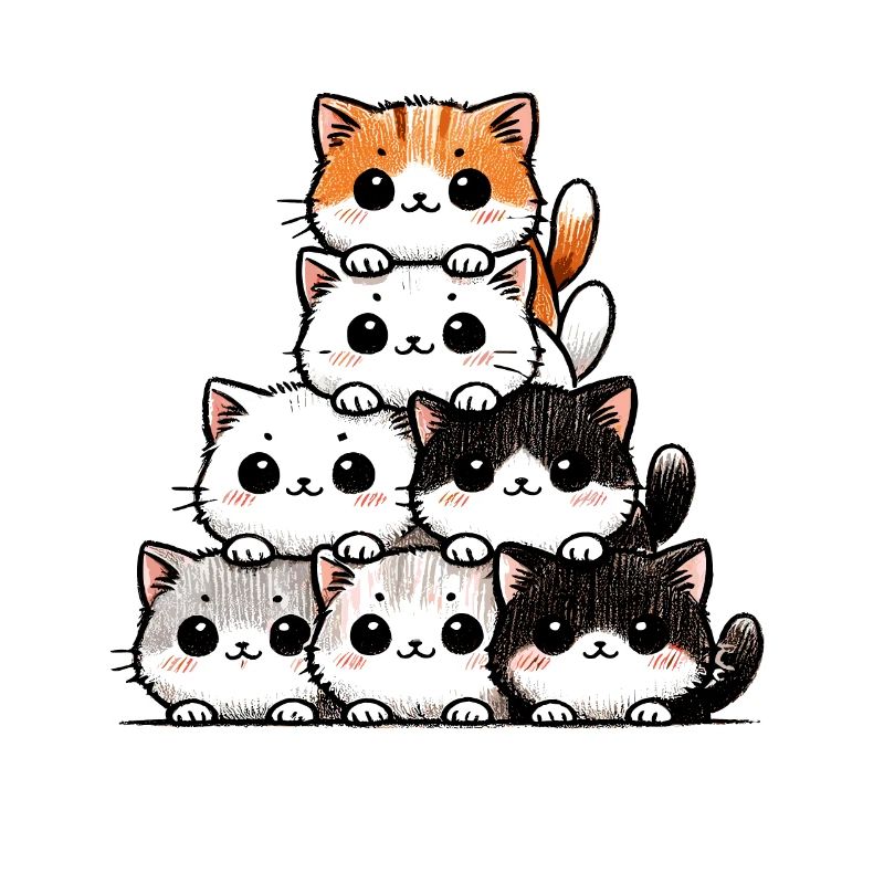 Chat et chaton, chats mignons, pile de chats