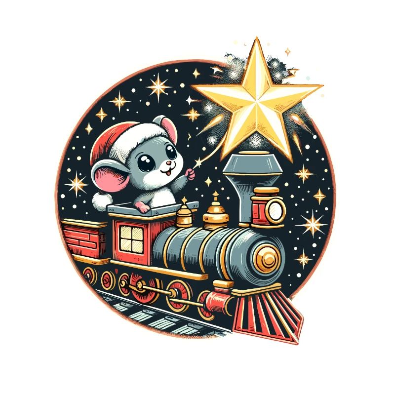 Modèle de Noël Train Souris Étoile Enfants Mignon