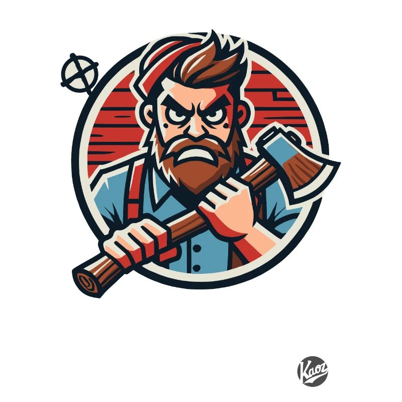 Crazy wild lumberjack with axe