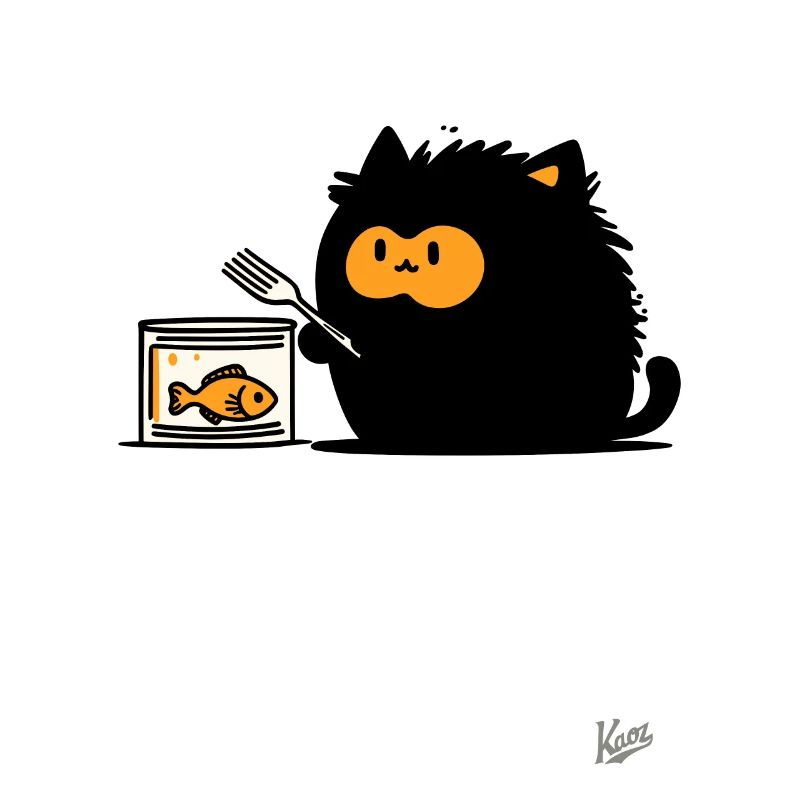 Katze mit einer Gabel und einer Dose Fisch