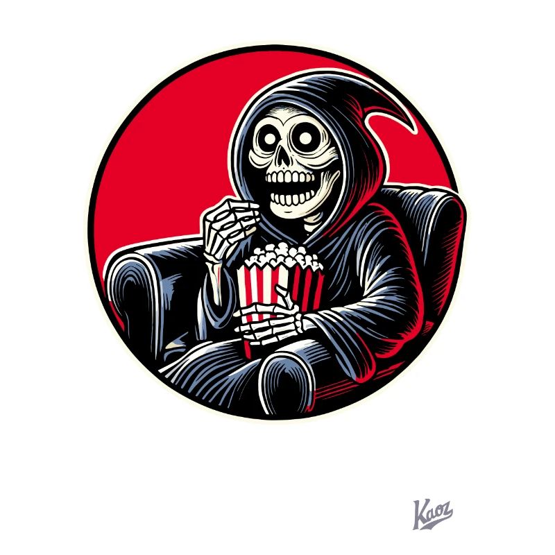 Grim Reaper Cineaste with Popcorn