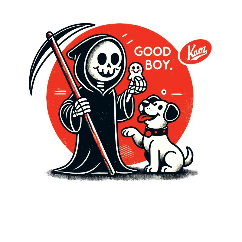 Grim Reaper Playing with Dog: Good Boy