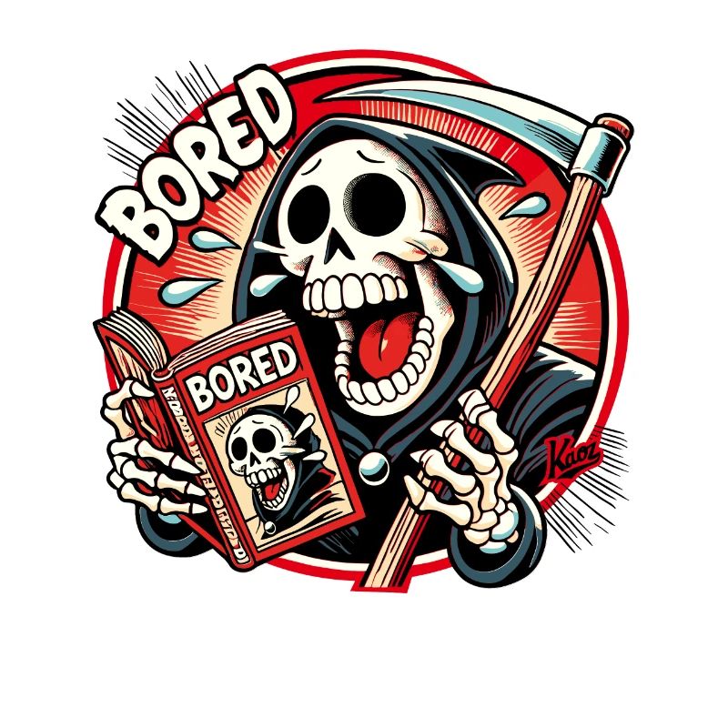 Grim Reaper riant lisant un magazine de bande dessinée