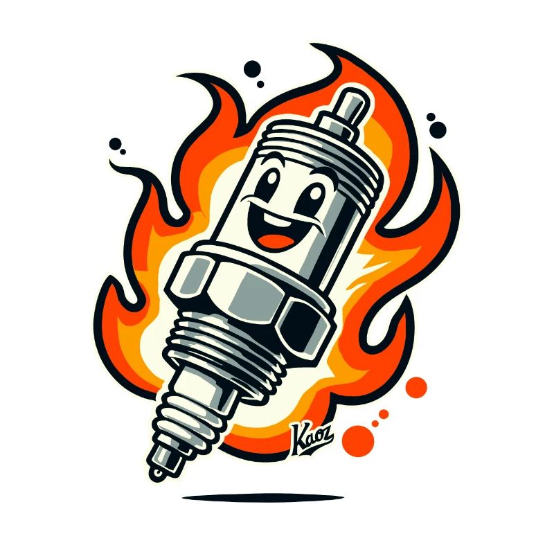Cheerful spark plug on fire
