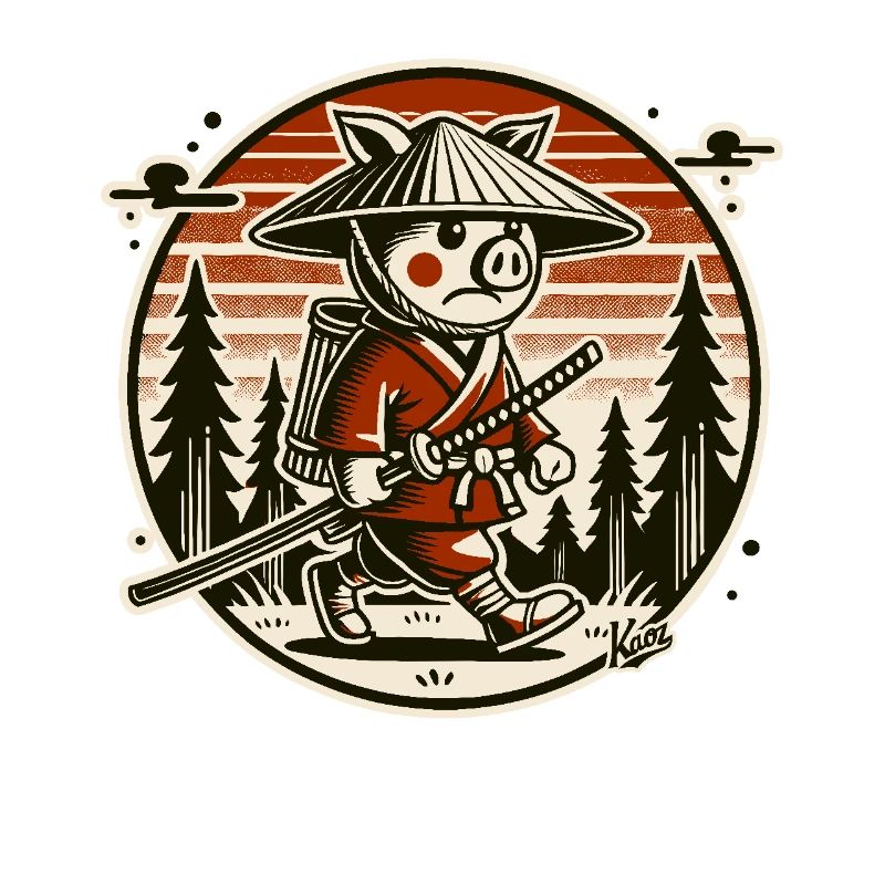 Samurai-Schwein Ronin auf Wanderschaft