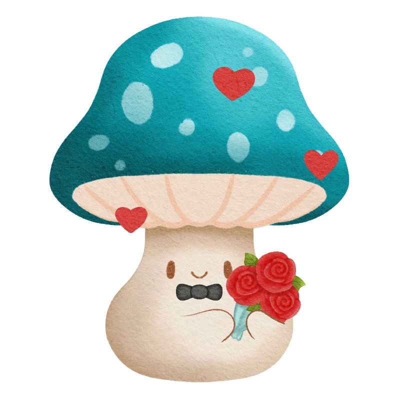 Mignon champignon de la Saint-Valentin avec des fleurs