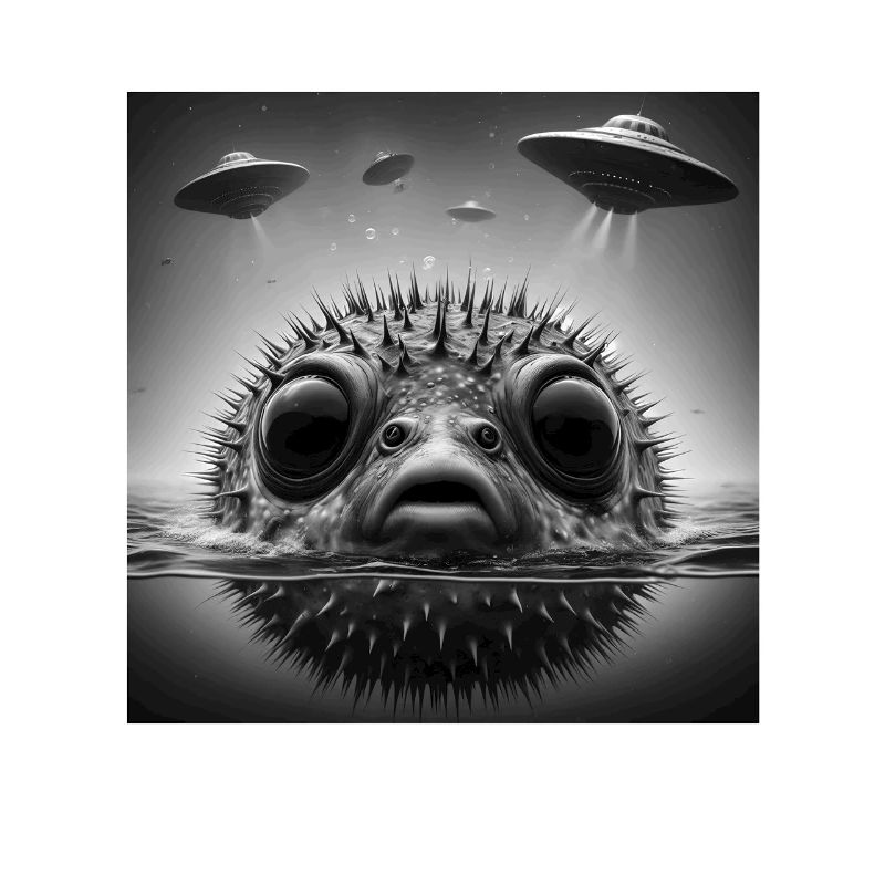 Puffer2 Fish Funny Graphic Selfie with UFOs Weird