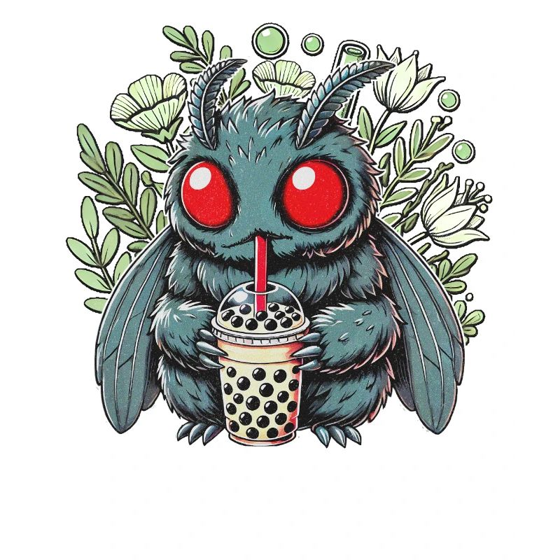 Funny Mothman with Bubble Tea