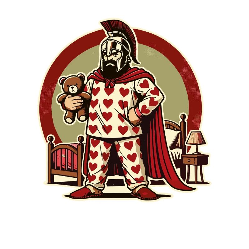 Grumpy Spartan in heart pajamas
