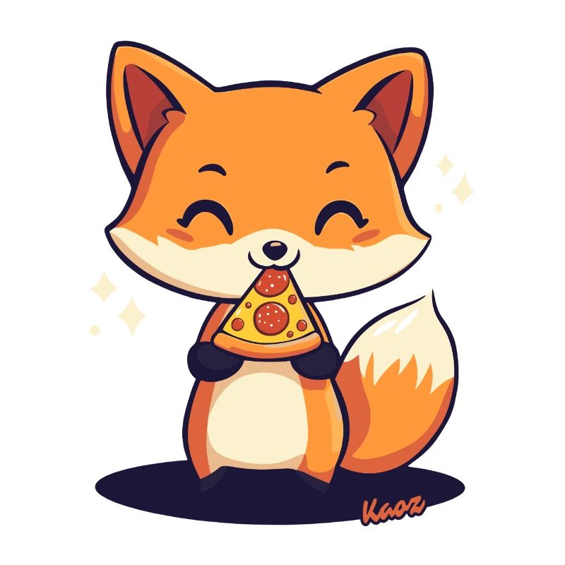 Renard kawaii mignon avec pizza