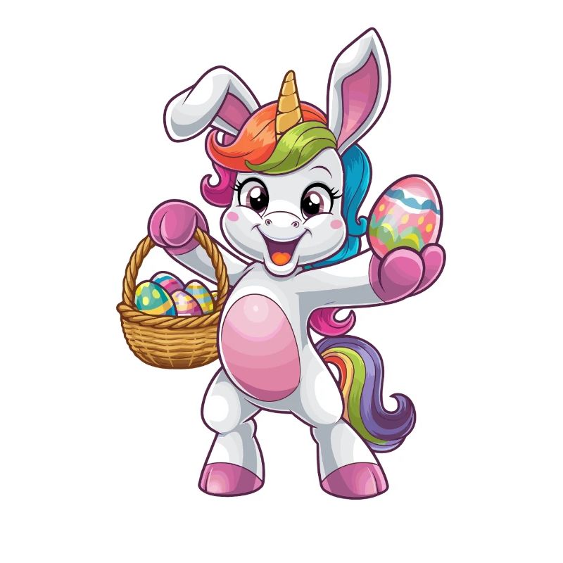 Buntes Einhorn Mit Ostereiern Im Korb