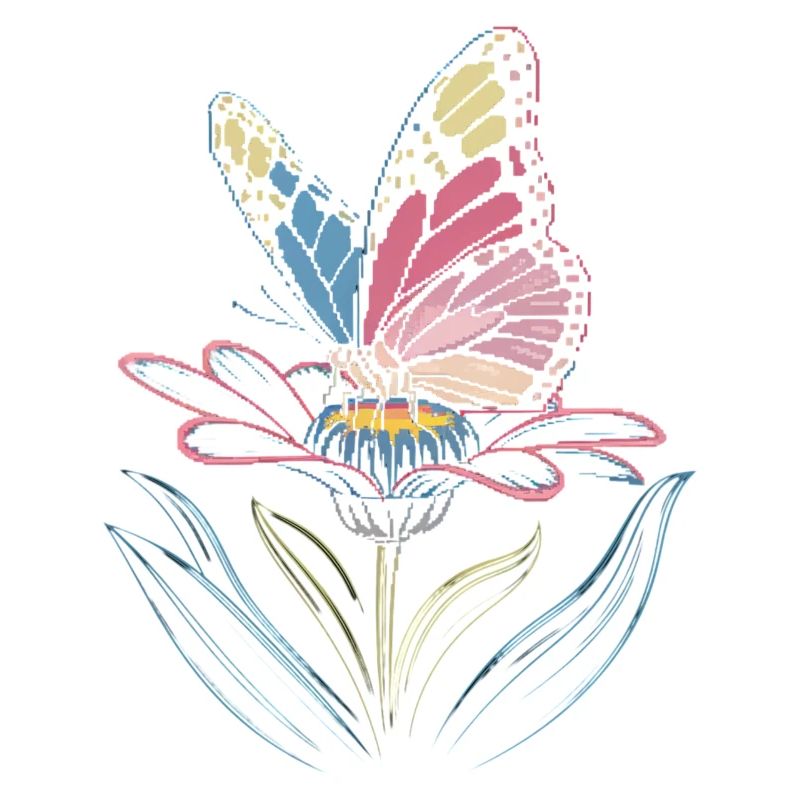 Papillon vibrant sur la conception de la fleur