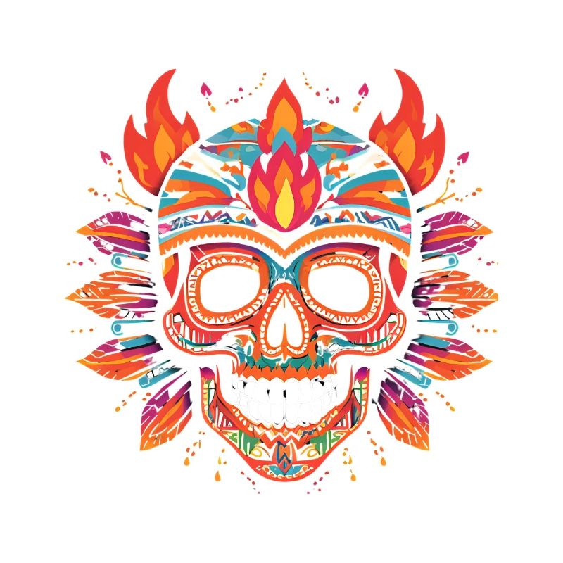 Colorful Skull Skull with Flames