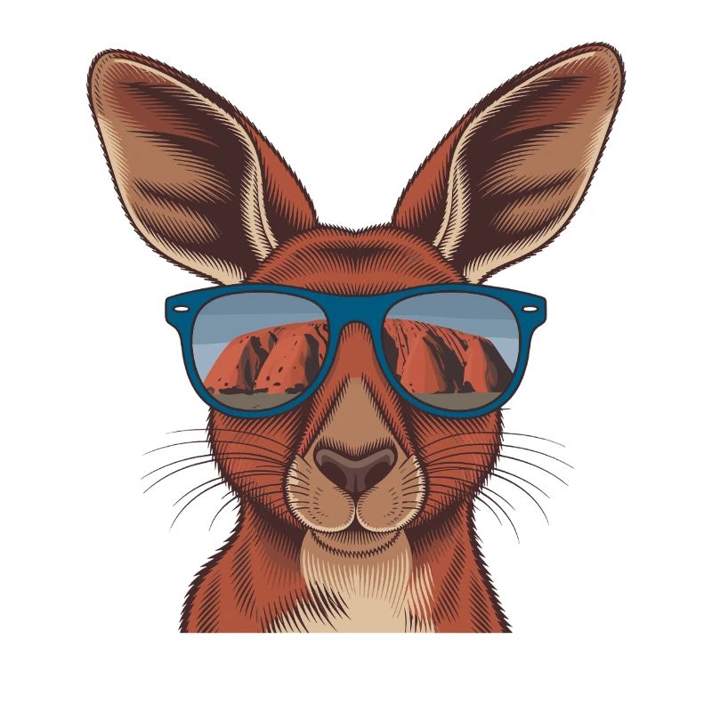 Kangourou cool avec des lunettes de soleil devant Uluru